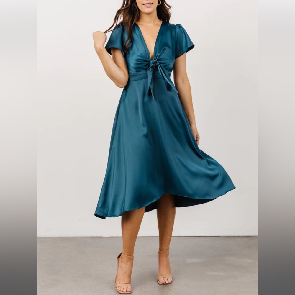 Baltic Born Spruce Satin Tie-Front Dress Poppy